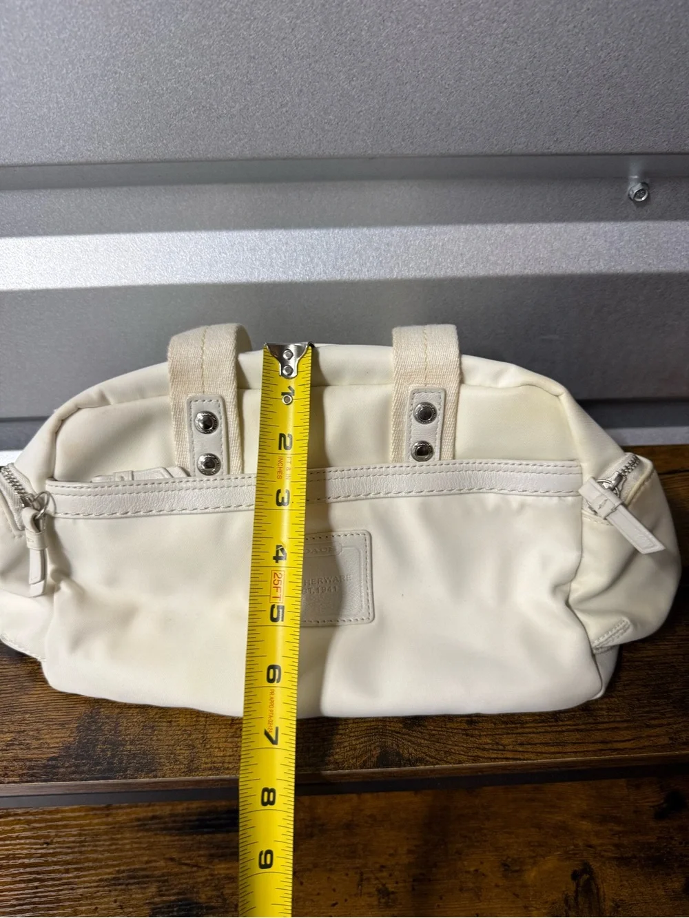 Coach Leatherware White Nylon Leather Trim Satchel Handbag Hampton / Soho series